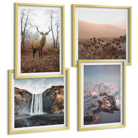 BILDER SET 4er Set - 50x50 cm & 40x60 cm Goldrahmen - Wilde Landschaften, Berge, Hirsche - Goldfarben, Kunststoff (50/50cm) - TULUP