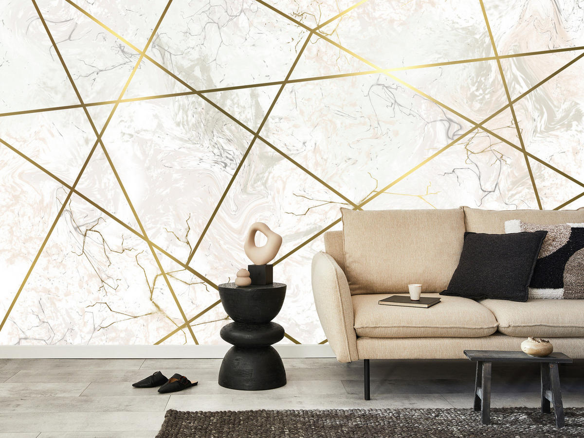 FOTOTAPETE Marmor Linien Abstraktion 450x315 - Gelb/Beige, Papier (450/315cm) - Muralo