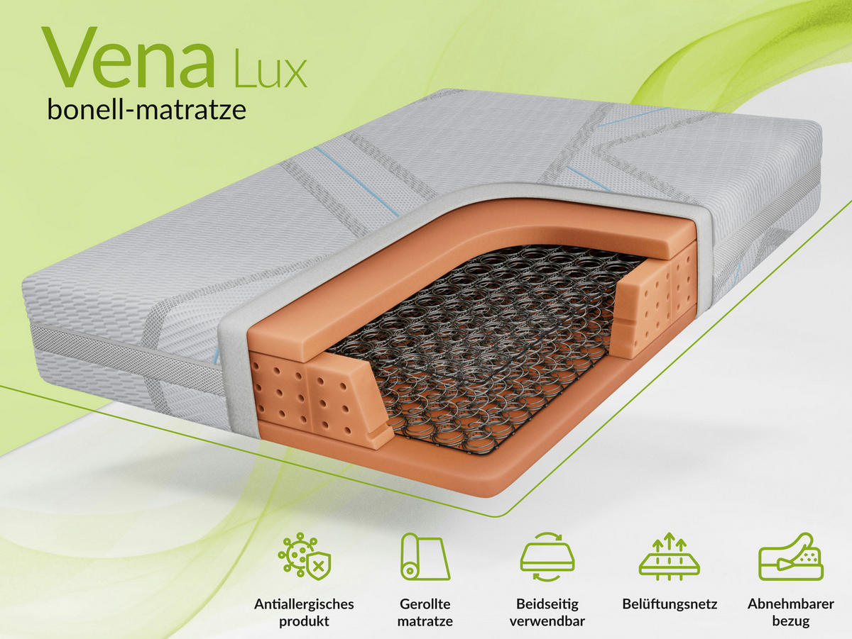 FEDERKERNMATRATZE VENA - 120/200 - H3 - Lux - Hellgrau, Textil (120/200cm) - MKS
