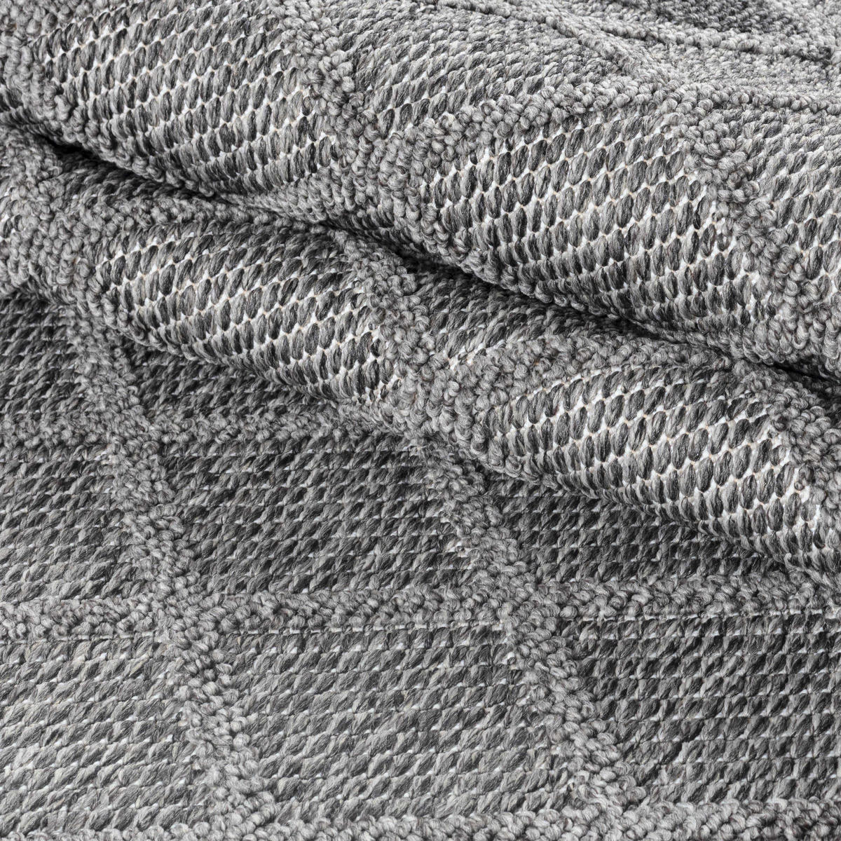 TEPPICH Outdoor Flachgewebe Rauten-Muster Polypropylen Balkon Grau Läufer 80x150 - Grau, Textil (80/150cm) - KADIMA DESIGN