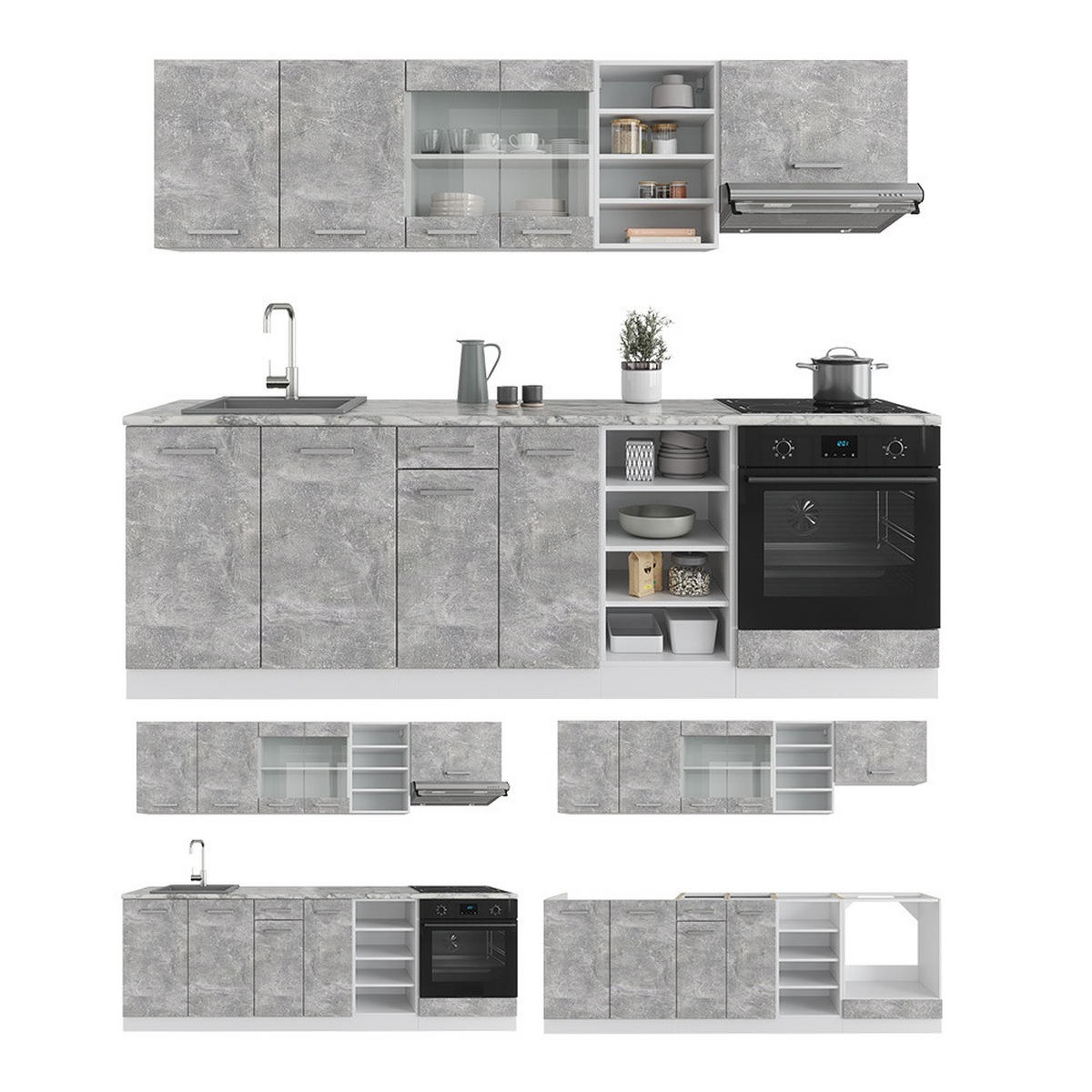 PENTRY R-Line Betong/Vit 240 cm , AP Marble - Vit/Grå, Träbaserade material (240/206.8/60cm) - Vicco