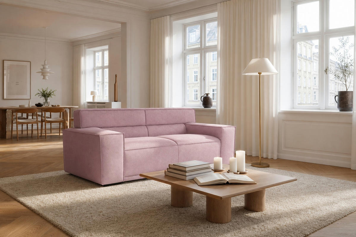 2,5-SITZER Umea Cord Rosa 194/106/78 cm - Altrosa, Kunststoff/Textil (194/78/106cm) - foamnova