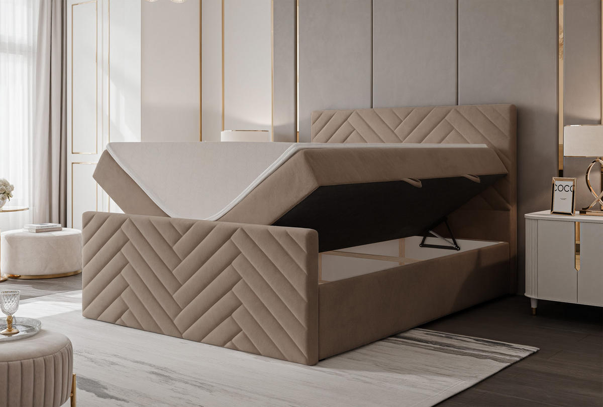 BOXBETT NEREA PLUS 160/200 cm mit Matratze und Topper, Hellbraun - Hellbraun, Holzwerkstoff/Textil (160/200cm) - Idohome