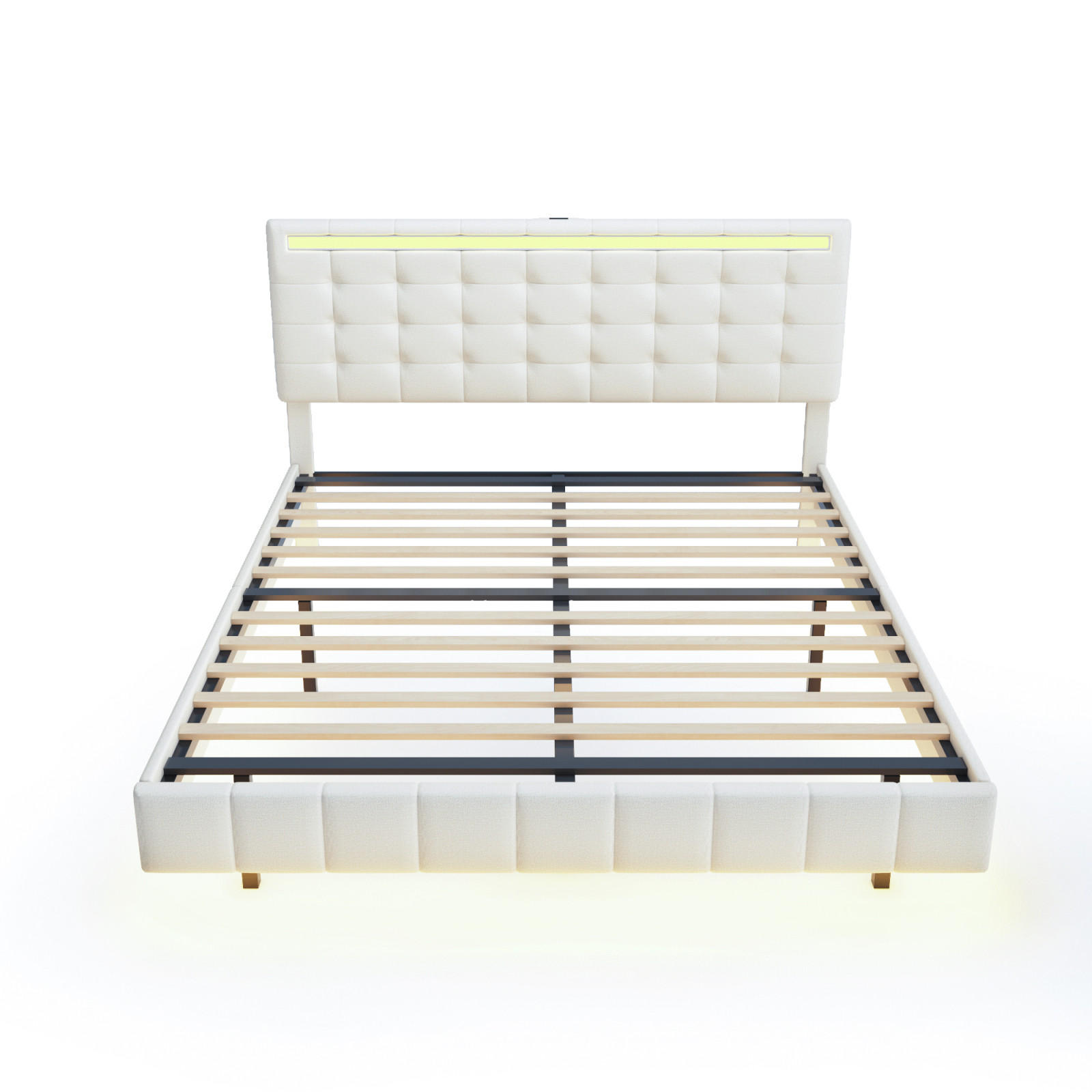POLSTERBETT 160x200 cm mit LED, Kopfteil, Lattenrost, Leinen, Beige - Beige, Metall (160/200cm)