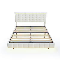 POLSTERBETT 160x200 cm mit LED, Kopfteil, Lattenrost, Leinen, Beige - Beige, Metall (160/200cm)