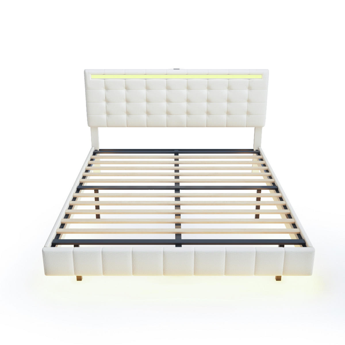 POLSTERBETT 160x200 cm, Beige, mit LED & USB, Leinen - Beige, Textil/Metall (160/200cm)