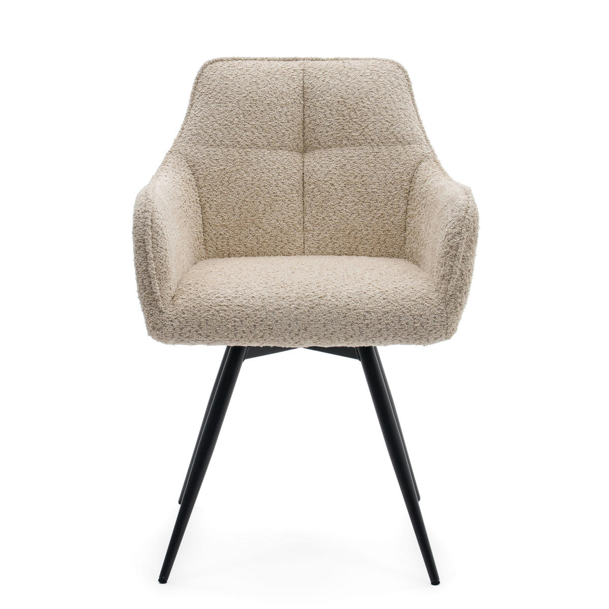 STUHL QUATTRO drehbar gepolsterter mit Steppung - hellbeige - Boucle - Ecru/Schwarz, Textil/Metall (58/86/60cm) - NEW HOME