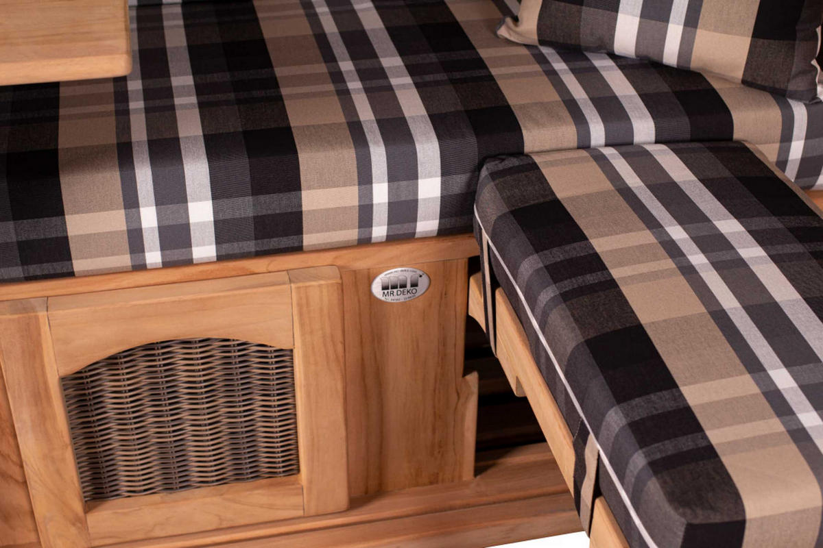 STRANDKORB Düne 2 Sitzer Teak PE Grey - Beige/Braun, Holz/Metall (125/170/80cm) - Mr. Deko