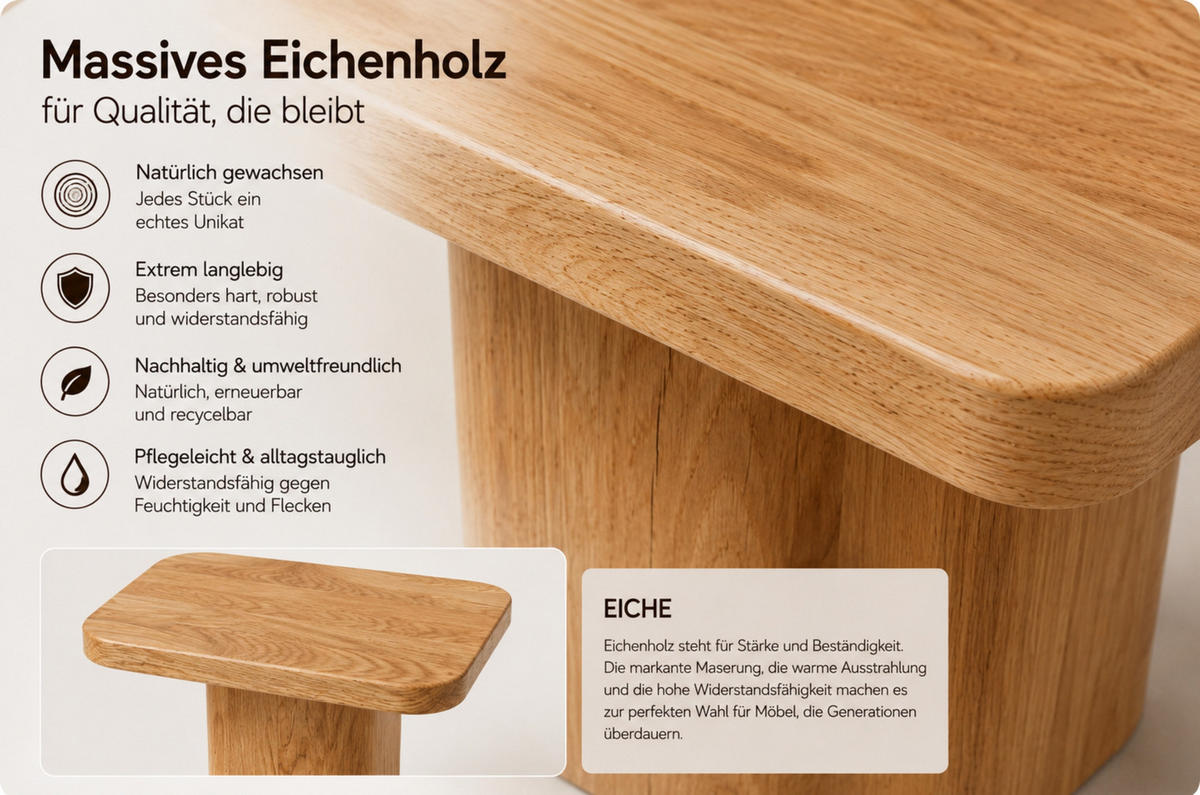 MASSIVHOLZ-NACHTTISCH Eyko MAUI, asymmetrisch, 40x34 cm, Wildeiche - lackiert - Eichefarben, Holz (40/34/32cm)