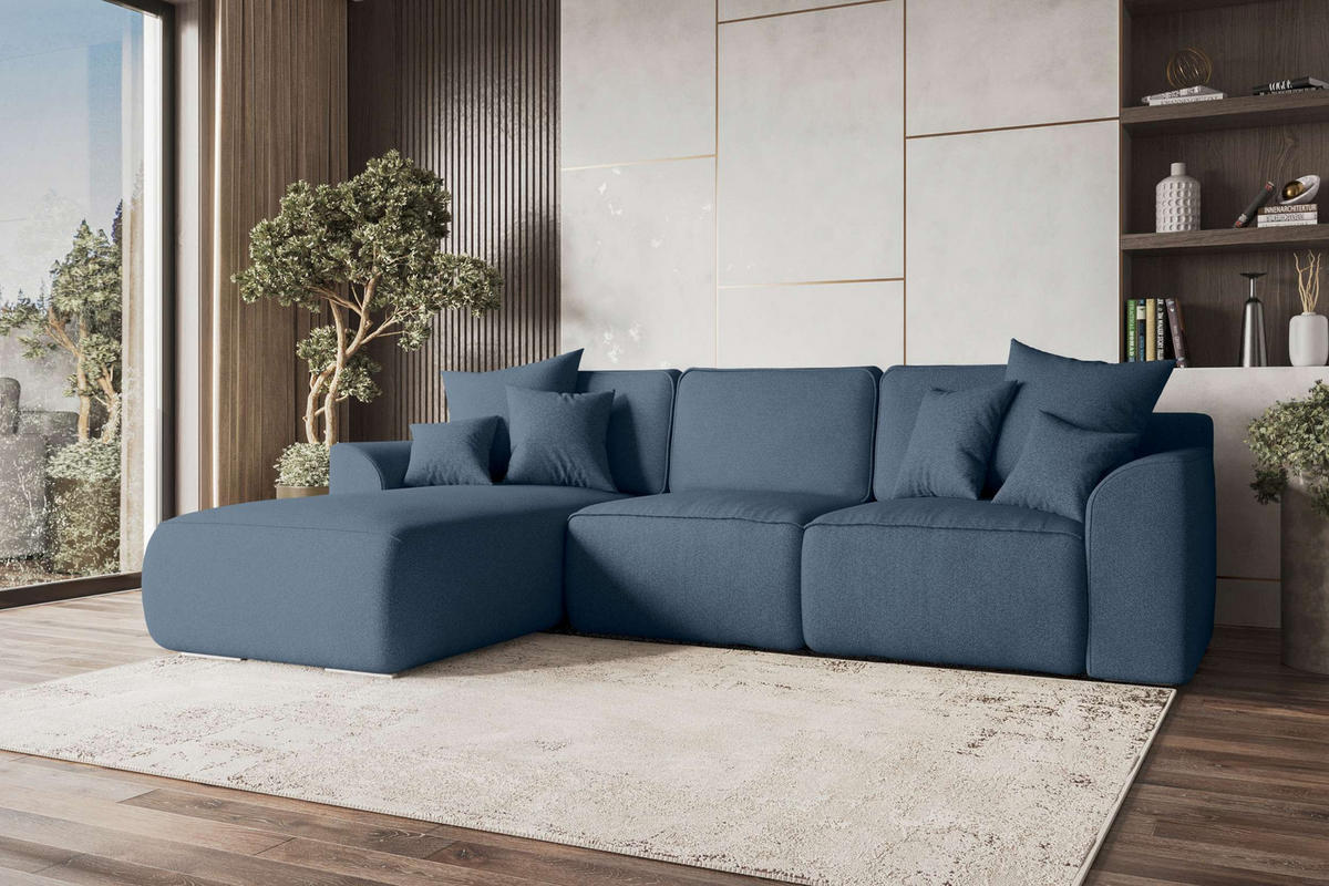 ECKSOFA GUSTO Strukturstoff Dunkelblau Links inkl. Schlaffunktion - Chromfarben/Dunkelblau, Kunststoff/Textil (194/295cm) - 99rooms