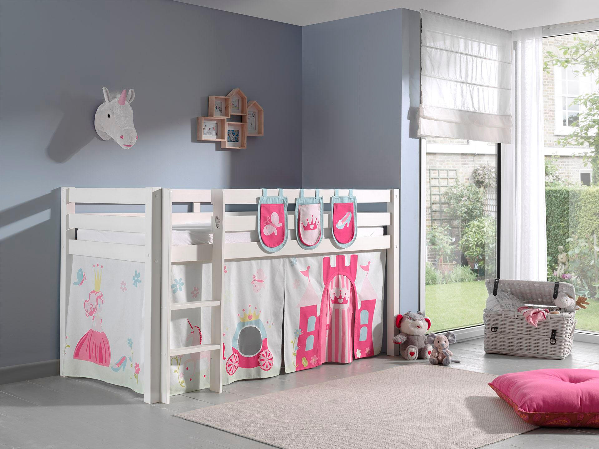 KINDERBETT Karolina 210x114x106 Massivholz Weiß Textilset Princess 3 - Magenta/Weiß, Holz (90/200cm) - 58aufmkessel