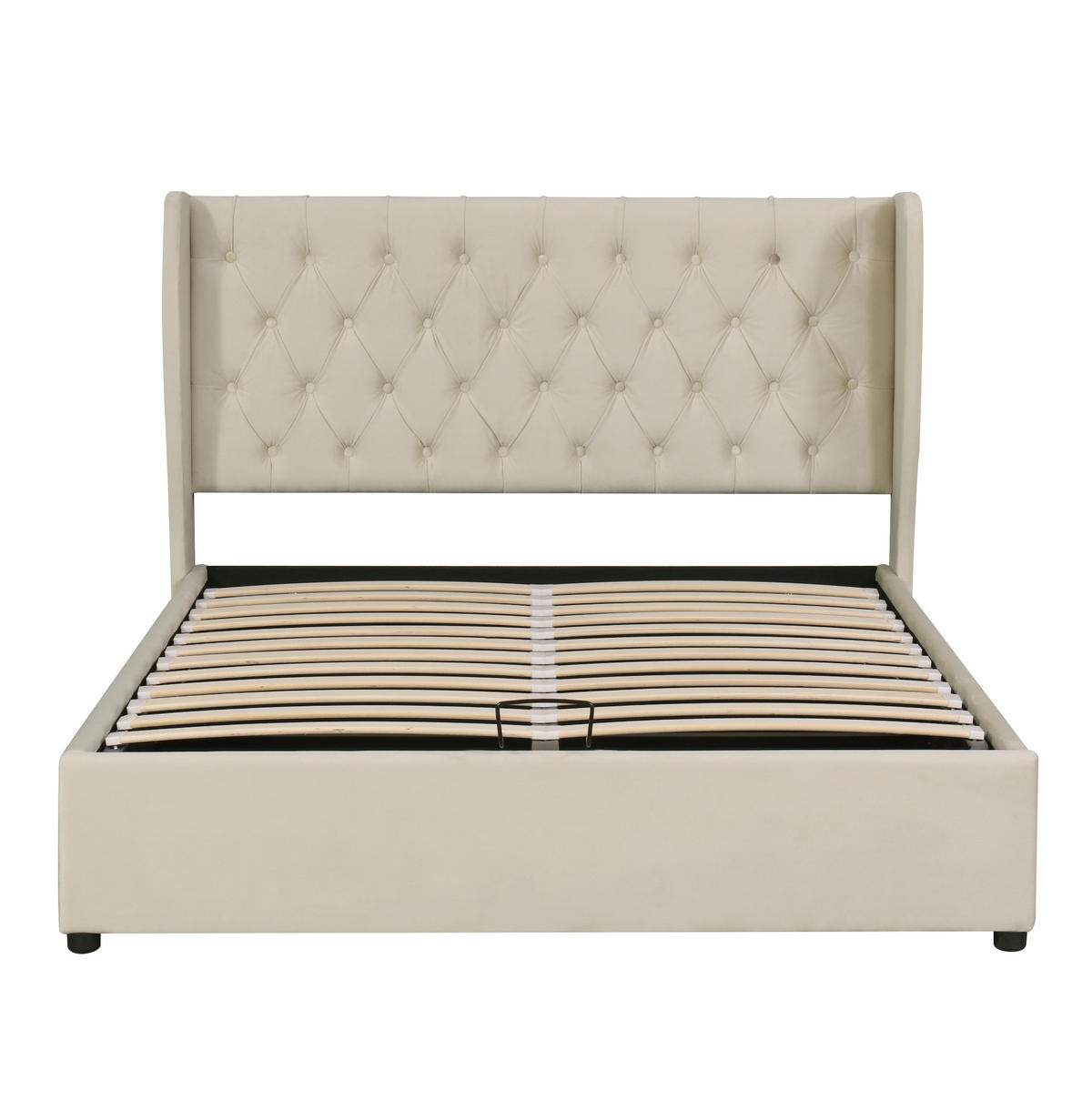POLSTERBETT 140/200 cm grau aus Samt mit Bettkasten - Beige, Textil (140/200cm) - OKMYHOME