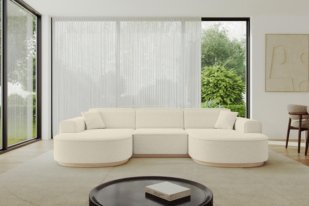 WOHNLANDSCHAFT MARI-U1-v1 - 303x171x83 cm Beige Bouclé - Beige, Holzwerkstoff/Textil (303/83/171cm) - ALTDECOR