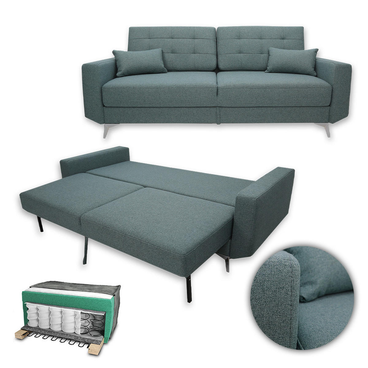 SOFA York Blau 230 cm - Dunkelblau, Holz (230/96/105cm) - VitaliSpa