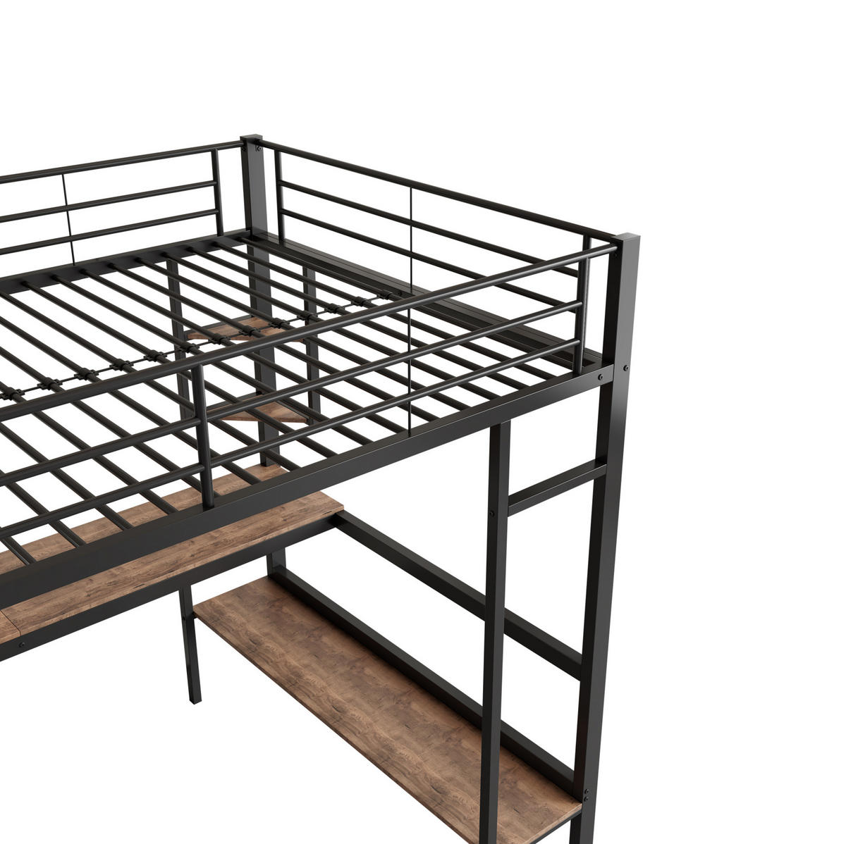HOCHBETT 90/200 cm mit Schreibtisch, 4 Regalen und Bücherregal aus Metall, Schwarz - Schwarz, Metall (90/200cm) - Redom