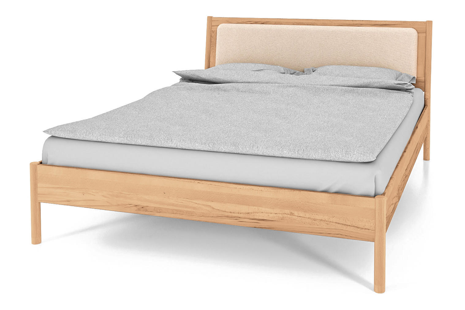 BETT MIT POLSTERKOPFTEIL INA 100x200 Kernbuche - Creme, Holz (100/200cm) - byoak