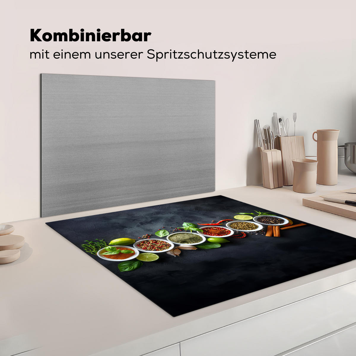 HERDABDECKPLATTE Kräuter - Gewürze - Konkrete Optik - Stilleben Induktionsmatte 78x78 cm - Multicolor, Kunststoff (78/78/0.2cm) - MuchoWow