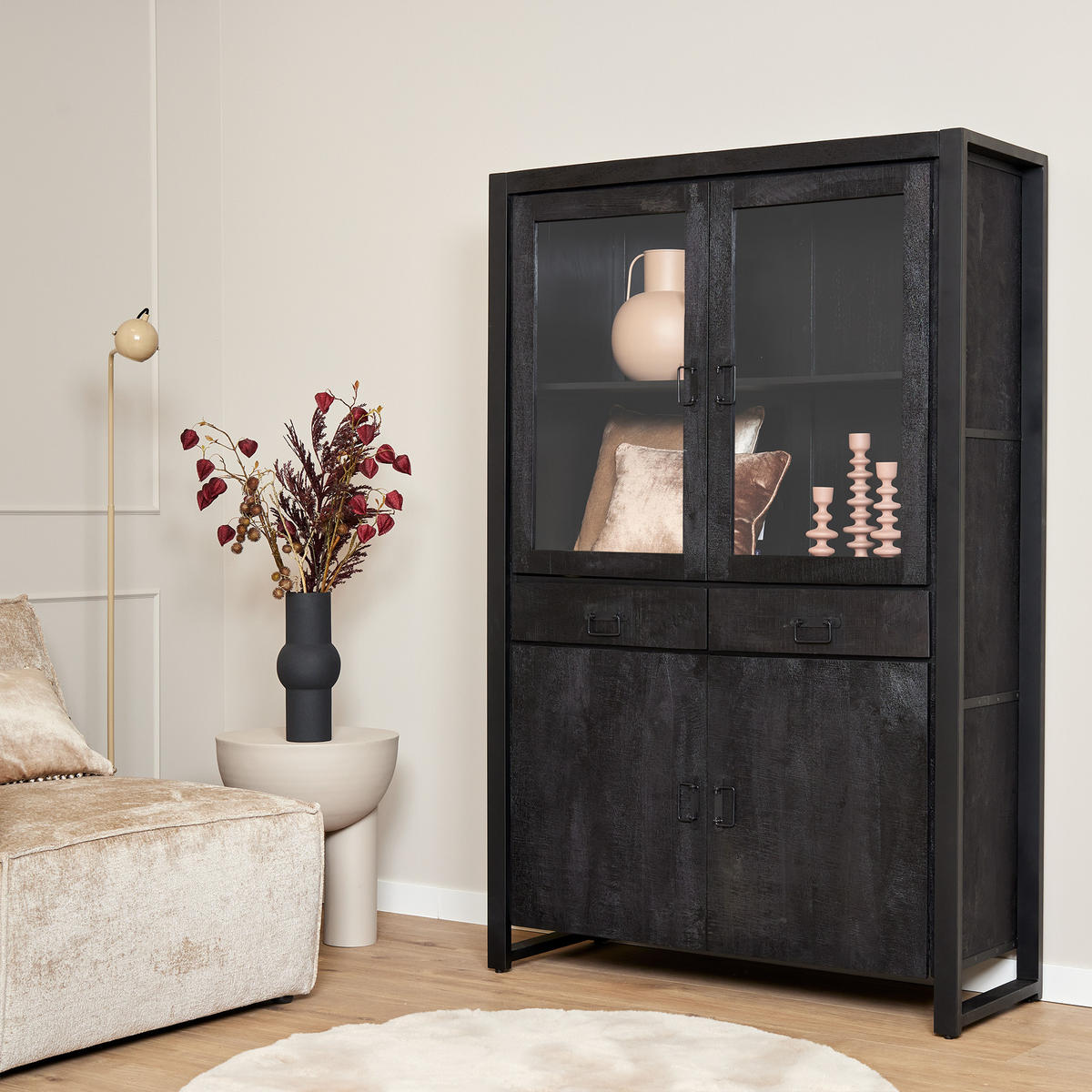 VITRINE Boaz Schwarz 45/115/180 cm - Schwarz, Holz (115/180/45cm) - Starfurn