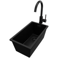 GRANITSPÜLE London Slim, 2-er set Alles Schwarz 26/47 cm 1 Becken + Küchenarmatur 32/20 cm + Ablauf-Set ab 30er Unterschrank - Schwarz, Kunststoff (26/20/47cm) - Primagran