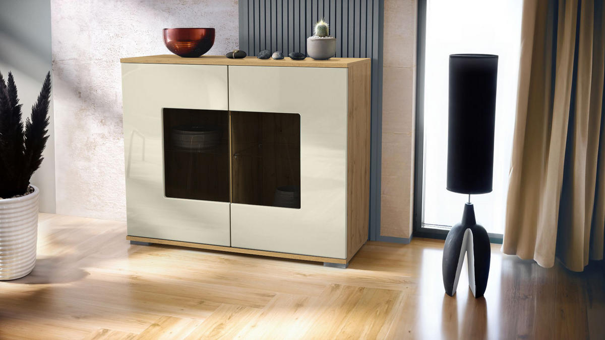 KOMMODE Grömitz Creme Hochglanz - Creme, Holzwerkstoff (92.5/75.5/35cm) - Vladon
