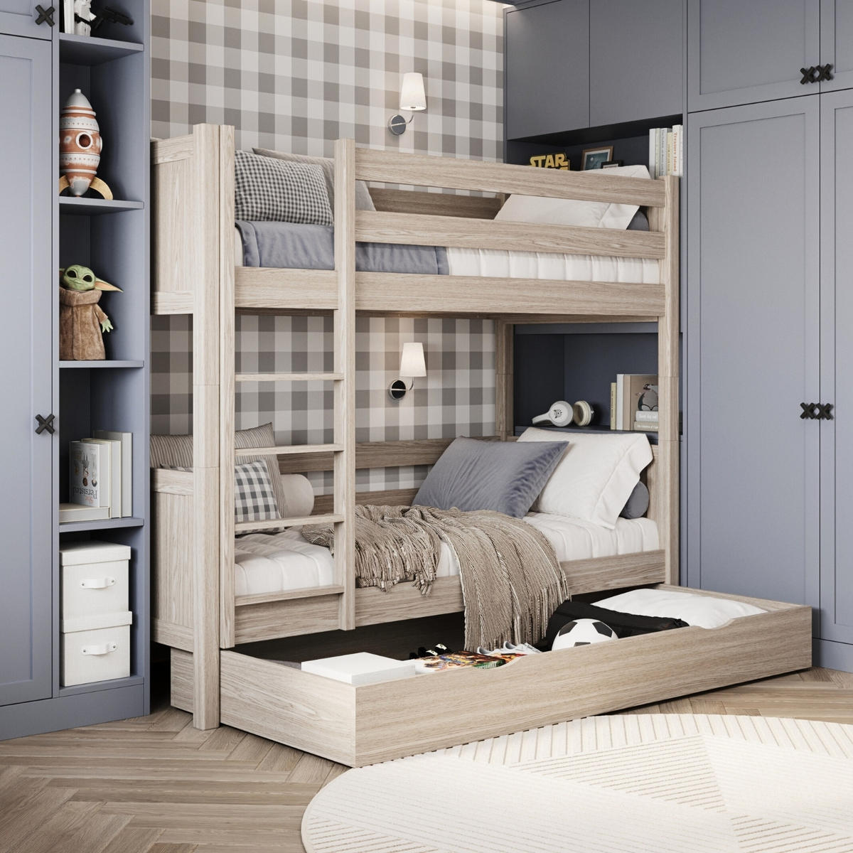 ETAGENBETT N02 mit Schublade Sonoma Eiche 90/200 - Sonoma Eiche, Naturmaterialien/Holz (90/200cm) - N-Wood