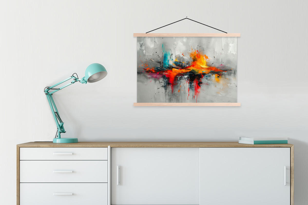 POSTER Moderne Kunst - Orange - Grau - Abstrakt 90x60 cm - Hellgrau, Textil (90/60/0.15cm) - MuchoWow