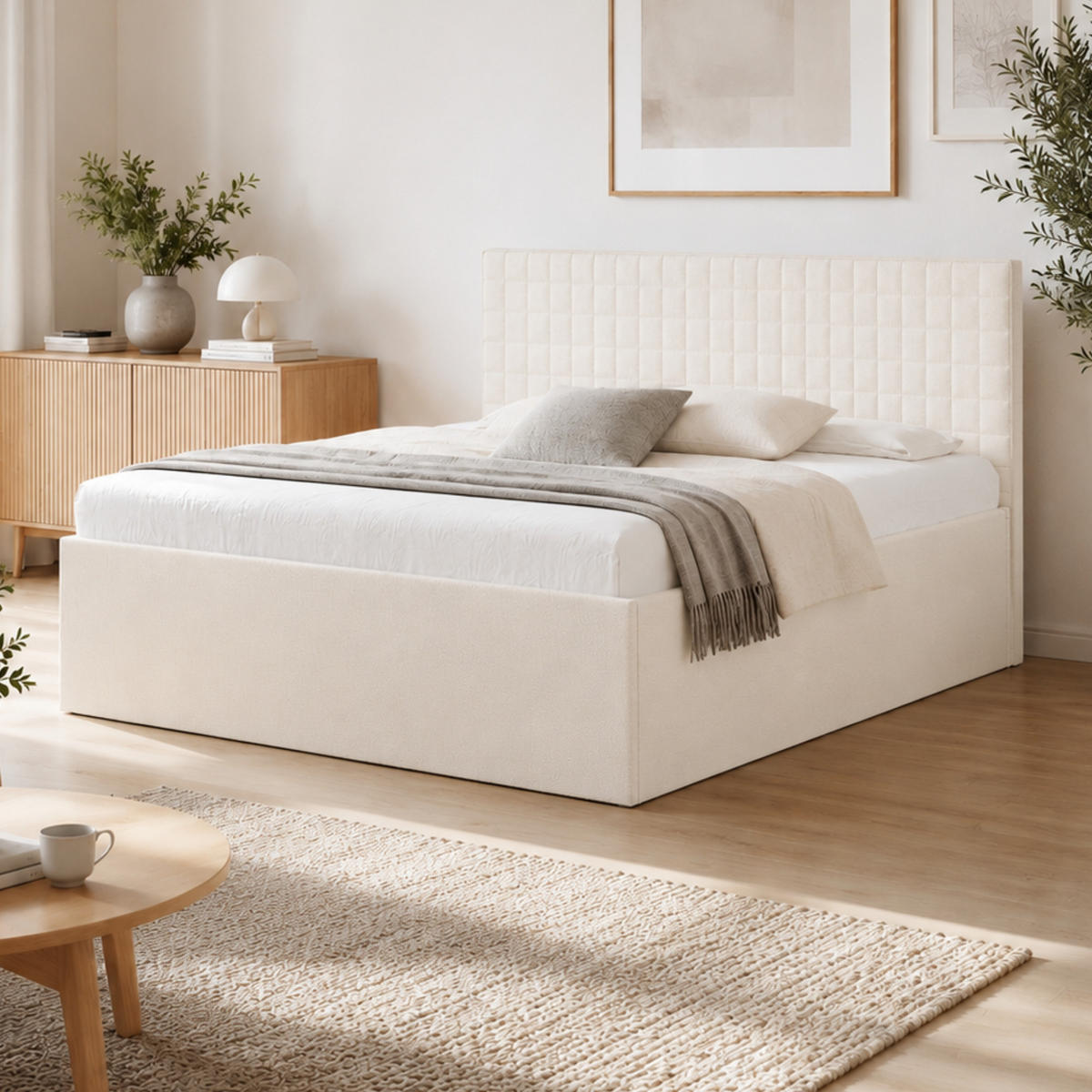 POLSTERBETT VARDO-Stoff H2 Matratze 200x200 cm in Beige - Beige, Textil (200/200cm) - Home Collective