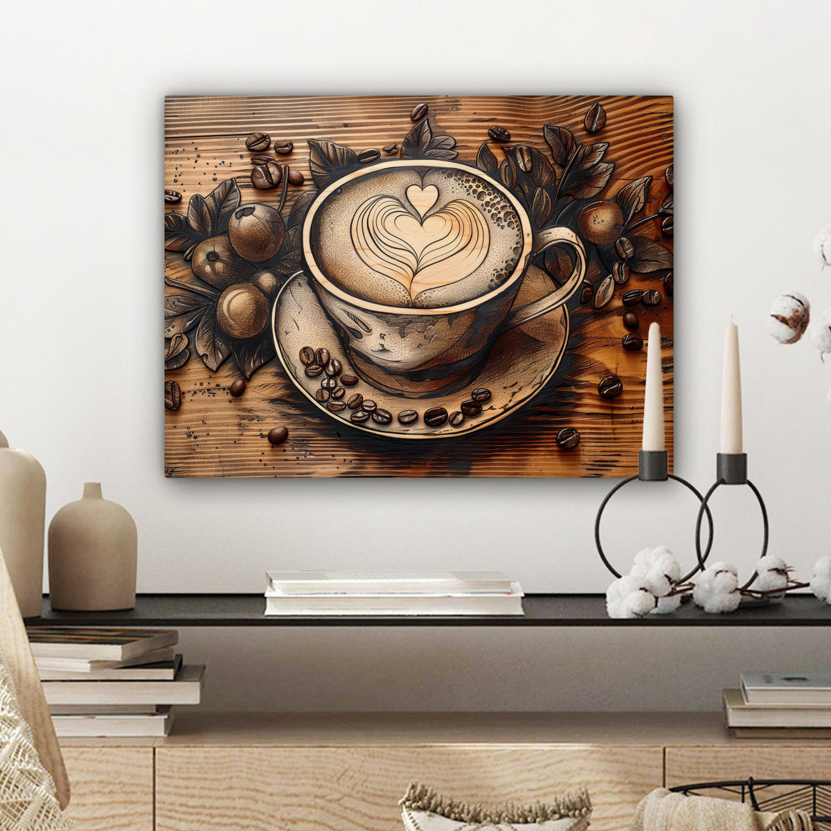 LEINWANDBILD Kaffee - Vintage - Braun - Tasse - Holz 40x30 cm - Braun, Textil (40/30cm) - MuchoWow
