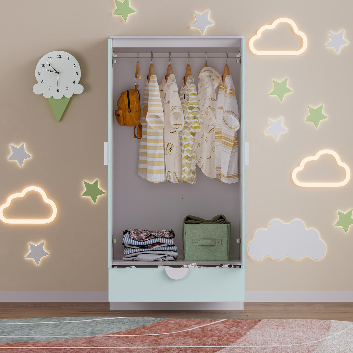 KINDERKLEIDERSCHRANK Sandnes - Mintgrün, Holzwerkstoff (40/123/60cm) - [en.casa]