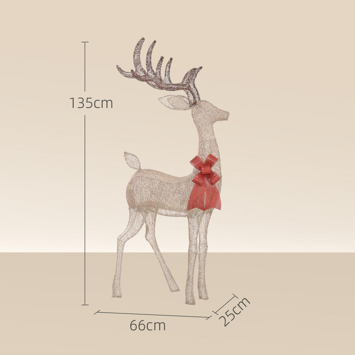 137ER LED Rentier, Weihnachtsdeko in warmweiß, Weihnachtsbeleuchtung - Goldfarben, Kunststoff/Metall (25/135/66cm) - Outsunny