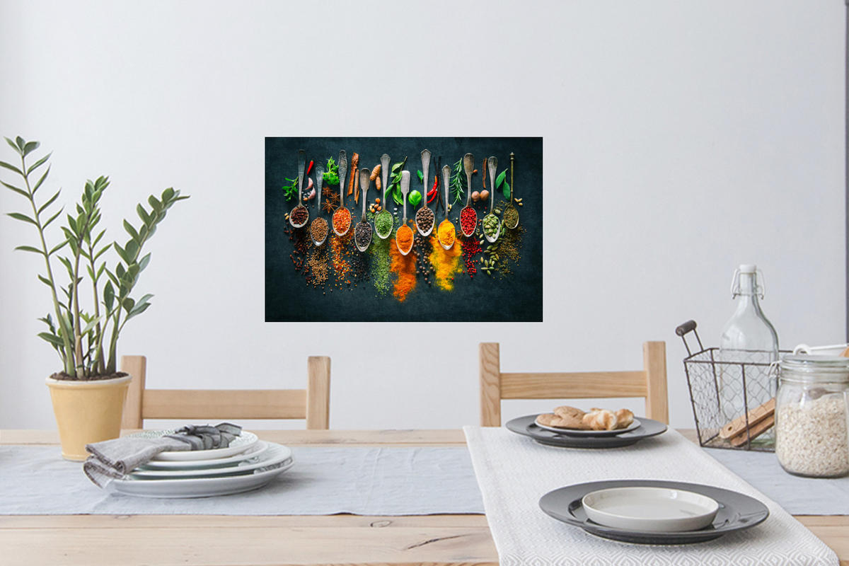 WANDTATTOO Kräuter - Gewürze - Löffel 60x40 cm - Currygelb, Kunststoff (60/40/0.1cm) - MuchoWow