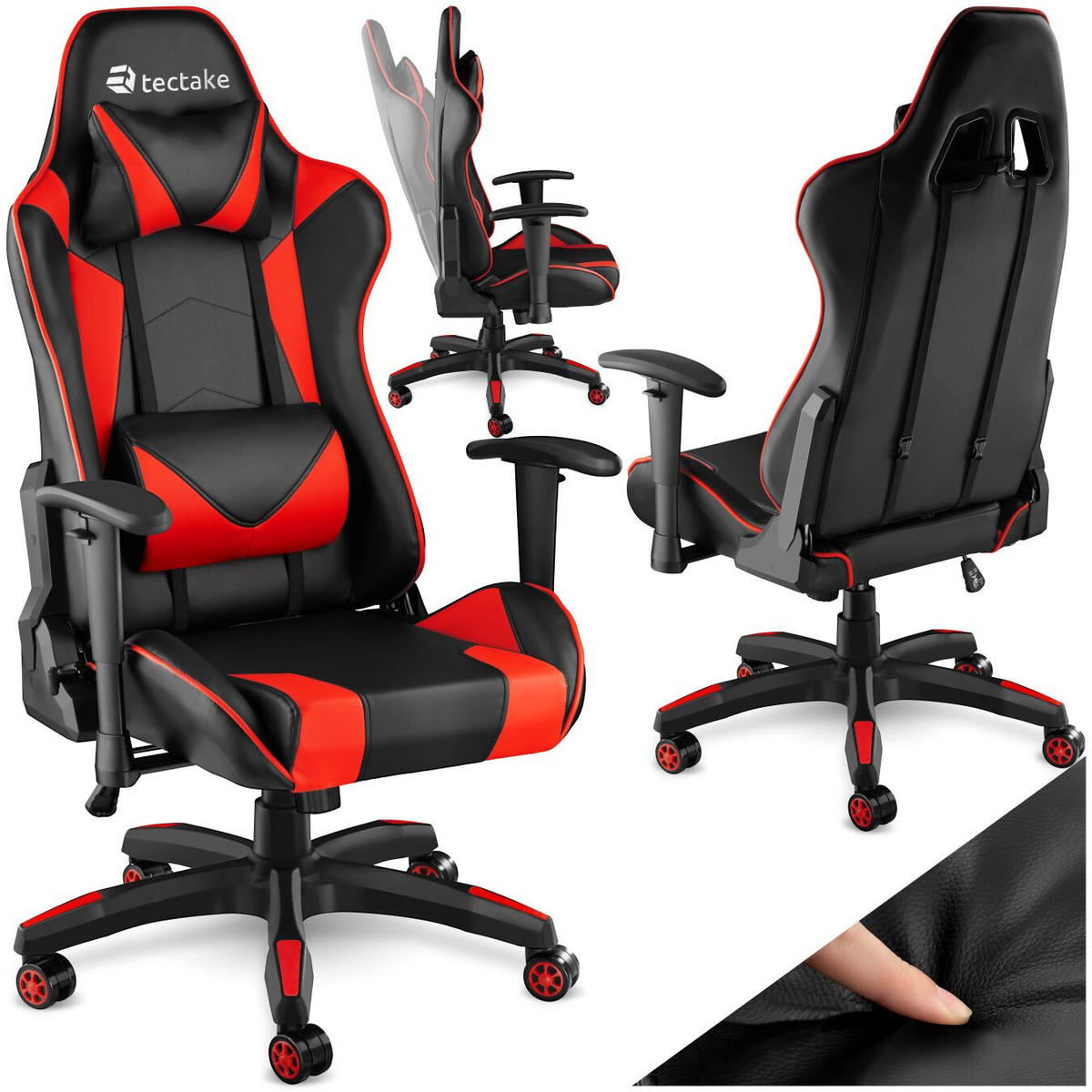 RACING-GAMINGSTUHL Twink,Belastbarkeit 120 kg,schwarz/rot - Rot/Schwarz, Textil (68/125/69cm) - tectake