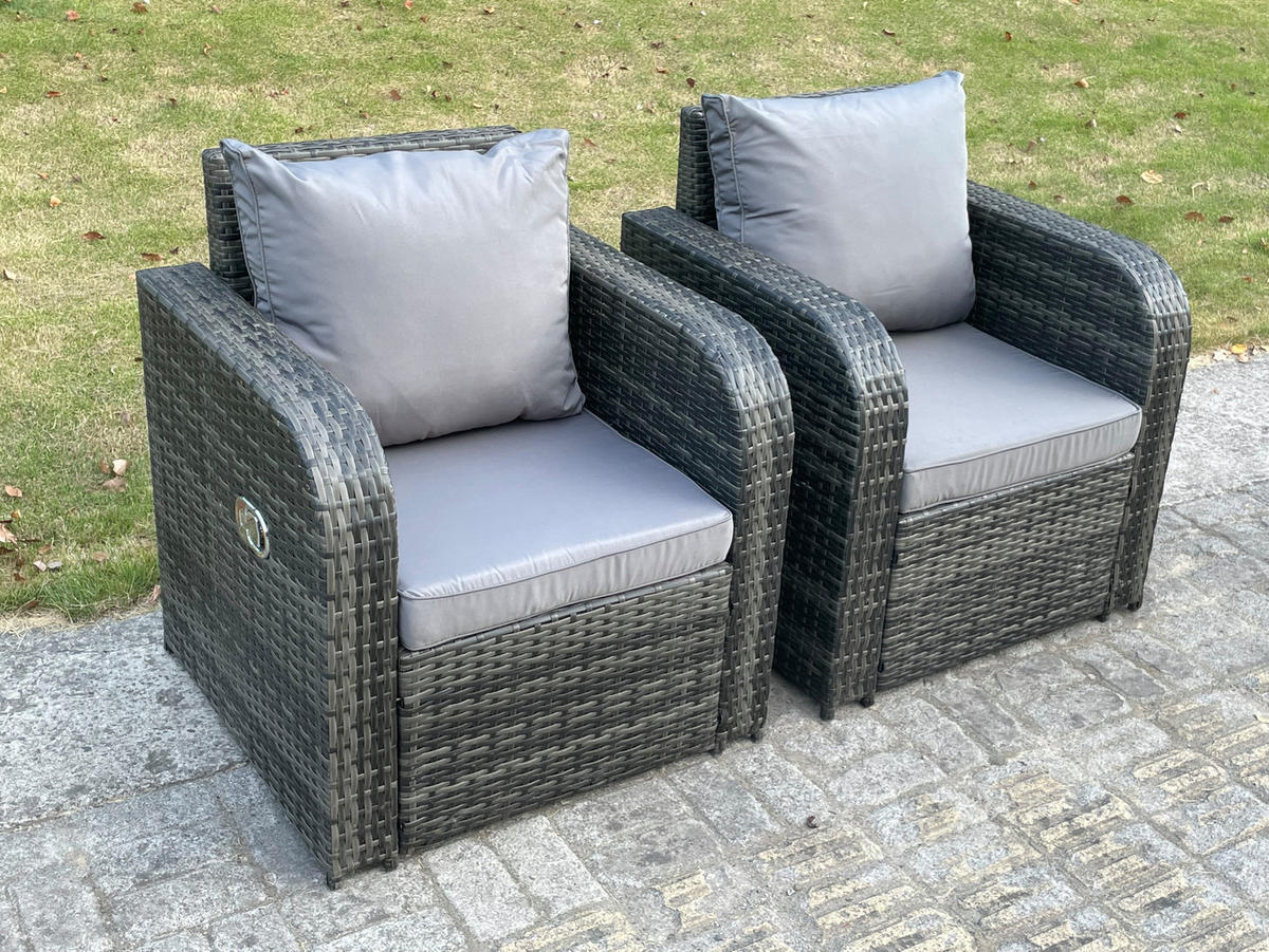 GARTENMÖBEL SET MIT LIEGESTUHL 3 SITZER SOFA Polyrattan Outdoor 7-Sitzer - Dunkelgrau/Grau, Glas/Kunststoff - Fimous