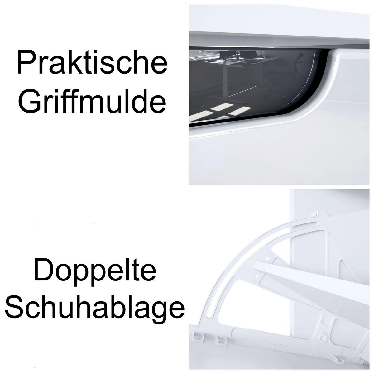 SCHUHSCHRANK Venezia Schmal mit 2 Klappen und 1 Schublade, Platzsparender Schuhkipper, Schwarz Hochglanz (89 x 95,5 x 23 cm) - Schwarz Hochglanz, Holzwerkstoff (89/95.5/23cm) - InnoFurn
