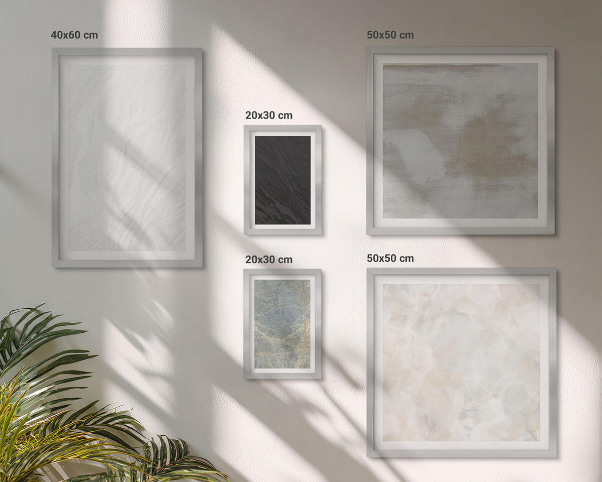 BILDER SET 5er Set - 50x50 cm & 20x30 cm & 40x60 cm Silberner Rahmen - Steintexturen - Silberfarben, Kunststoff (40/60cm) - TULUP