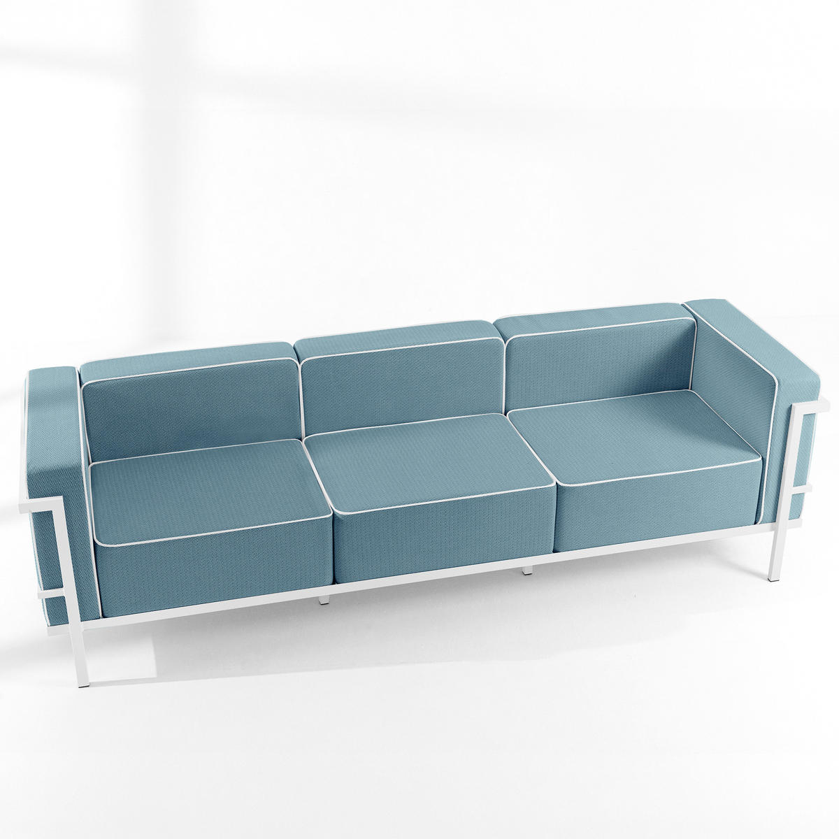GARTENLOUNGE-SET TRIGLO 1x Tisch, 2x Sessel, 1x Sofa 3-Sitzer, 4-tlg., Modern, Weiß - Blau/Weiß, Glas/Textil - KONSIMO®