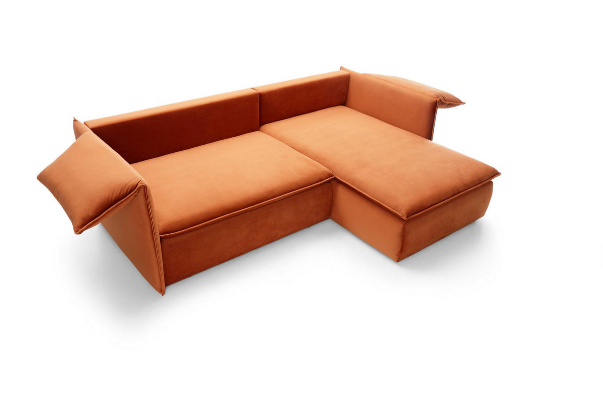 ECKSOFA PREGIO Orange Plüsch-Stoff mit Schlaffunktion - Orange, Holz (230/166cm) - MASSENO