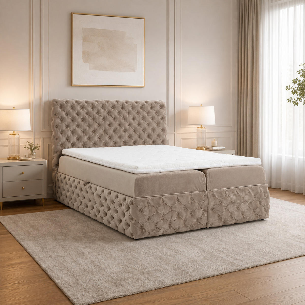 BOXBETT mit zwei Stauraum 120x200 cm in Hellbeige - Beige, Textil (120/200cm) - Home Collective