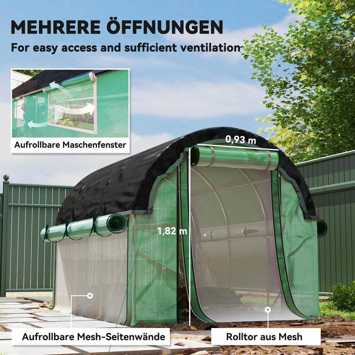 FOLIOVÝ TUNEL, 300L x 200B x 198H cm - zelená barva, plast (200/198/300cm) - Outsunny