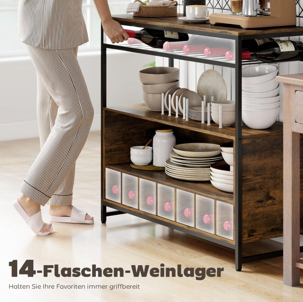 BUFFET 96,5/38/168 cm braun aus Holzwerkstoff mit Weinablage - Braun, Holz (96.5/165/38cm) - OKWISH