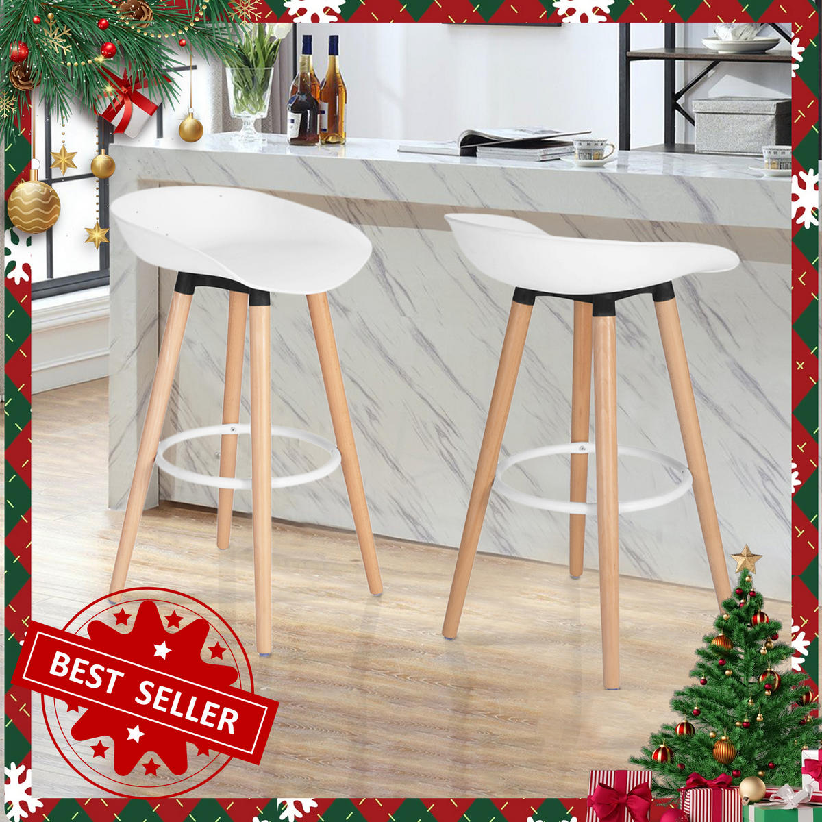 BARHOCKER-SET 2 Stück Weiß - Eichefarben/Weiß, Holz (45/77.5/43.5cm) - Urban Meuble