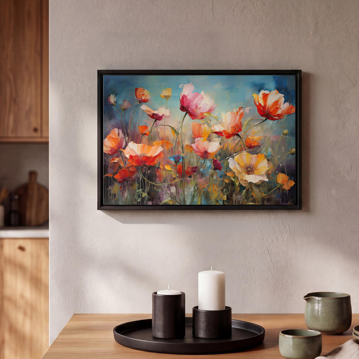 LEINWAND Bilder mit Rahmen - Blumen - Aquarell - Kunst - Botanisch - Natur - 30x20 - Orange, Textil (30/20cm) - MuchoWow