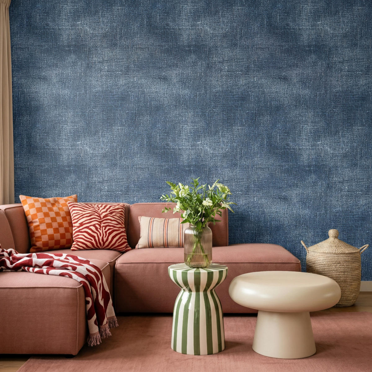 TAPETE - Leinen - Textur - Muster - Denim - Rustikal - 300x220 cm - Blau, Papier (300/220cm) - OnlyWow