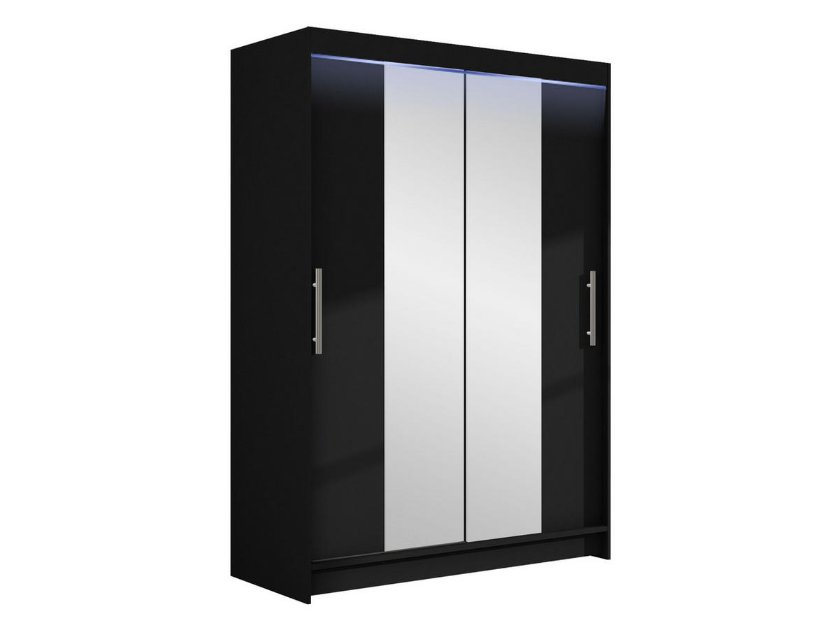 KLEIDERSCHRANK Miami II, mit RGB LED Beleuchtung - Silberfarben/Schwarz, Holzwerkstoff/Kunststoff (120/200/58cm) - MIRJAN24