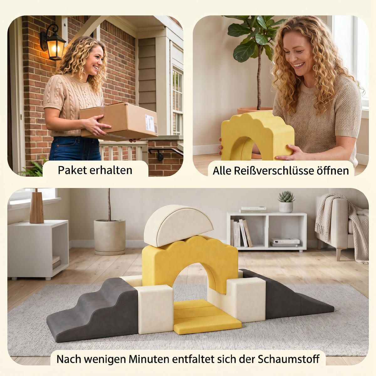 SOFTPLAY-SET 7er Set Samt PU-Schaumstoff Gelb - Gelb, Textil (40/50cm) - AIYAPLAY