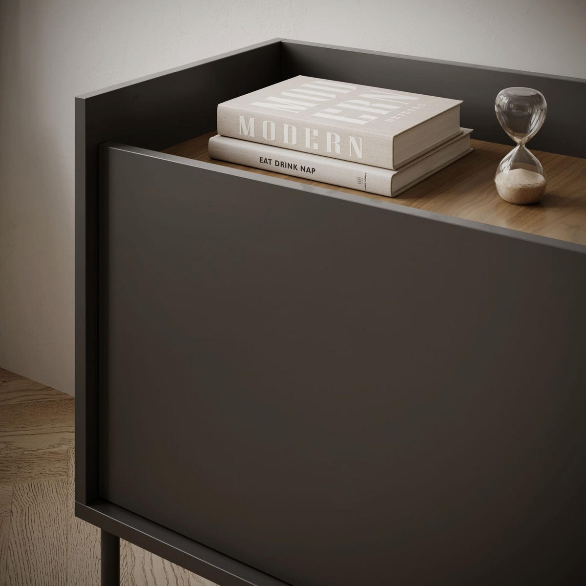 TV-SCHRANK Tovi Schwarz / Holzoptik Nussbaum 140/58/36 cm - Schwarz, Holzwerkstoff/Metall (139.8/58.5/36.4cm) - Selsey