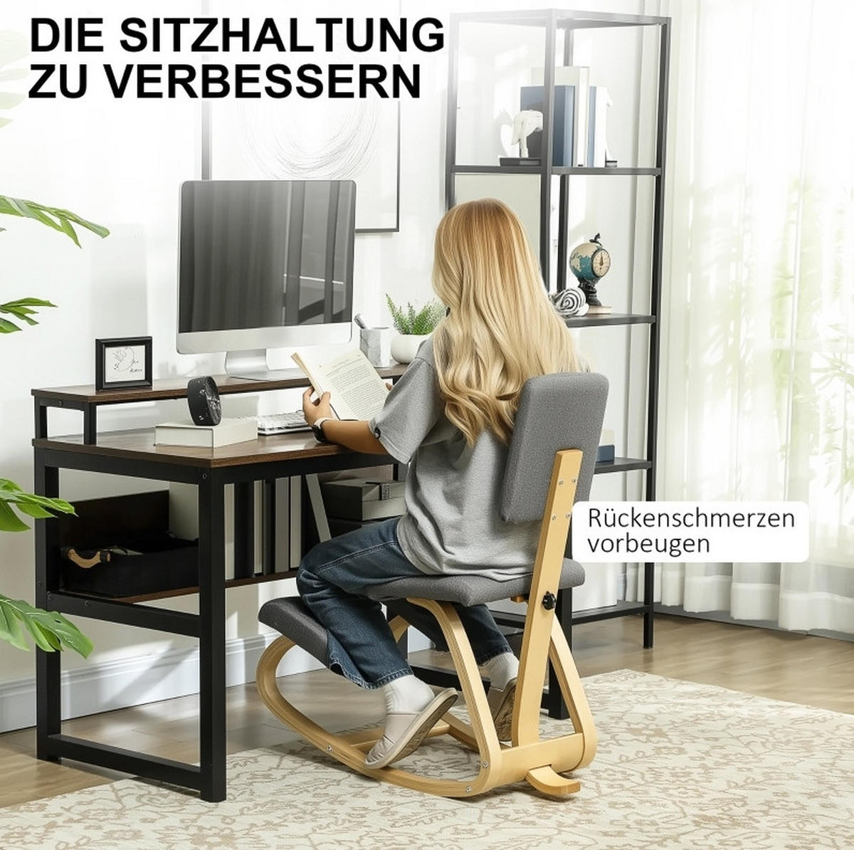 KNIESTUHL in Grau 51x84x93 cm mit Schaukelfunktion und Rückenlehne - Grau, Textil (84/93/51cm) - IVMEU