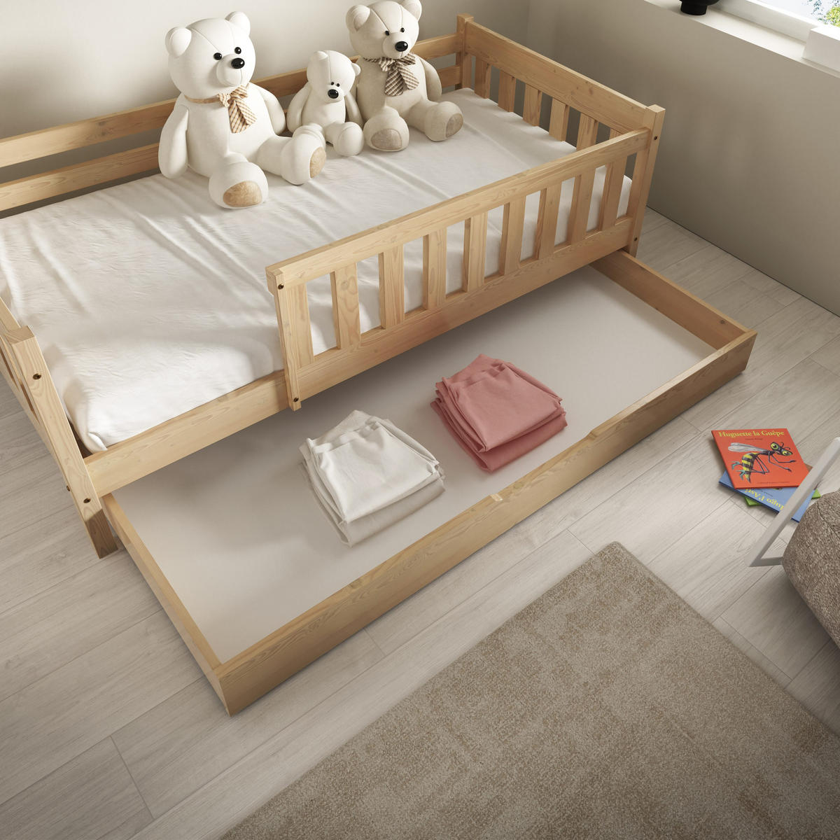 KINDERBETT ELSA mit Bettkasten 80x190 cm Kieferfarben - Kieferfarben, Holz (80/190cm) - MASSENO