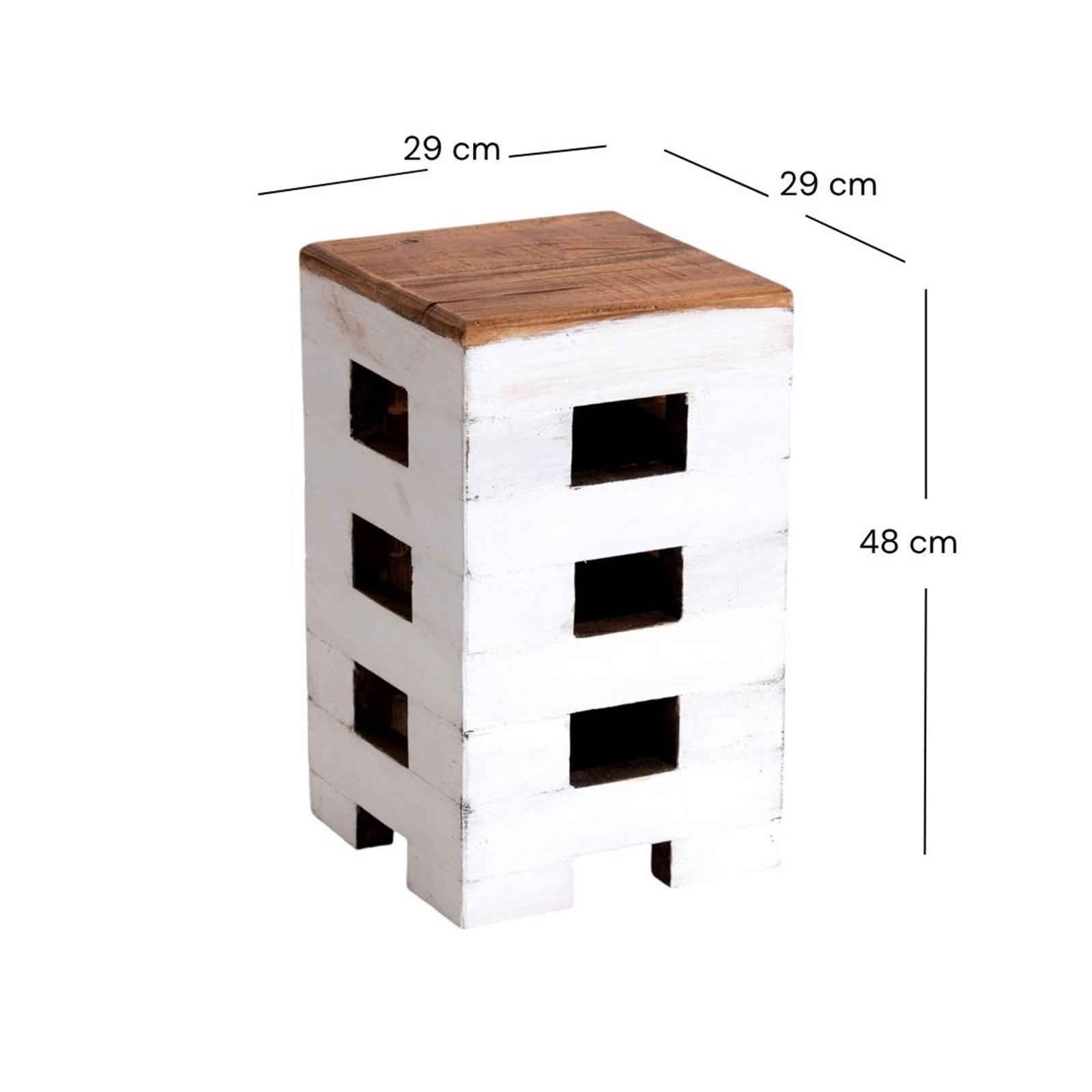 HOCKER BRICK 48 Mahagoni Massivholz 06 weiß-landhaus - Weiß, Holz (29/48/29cm) - DESIGN DELIGHTS