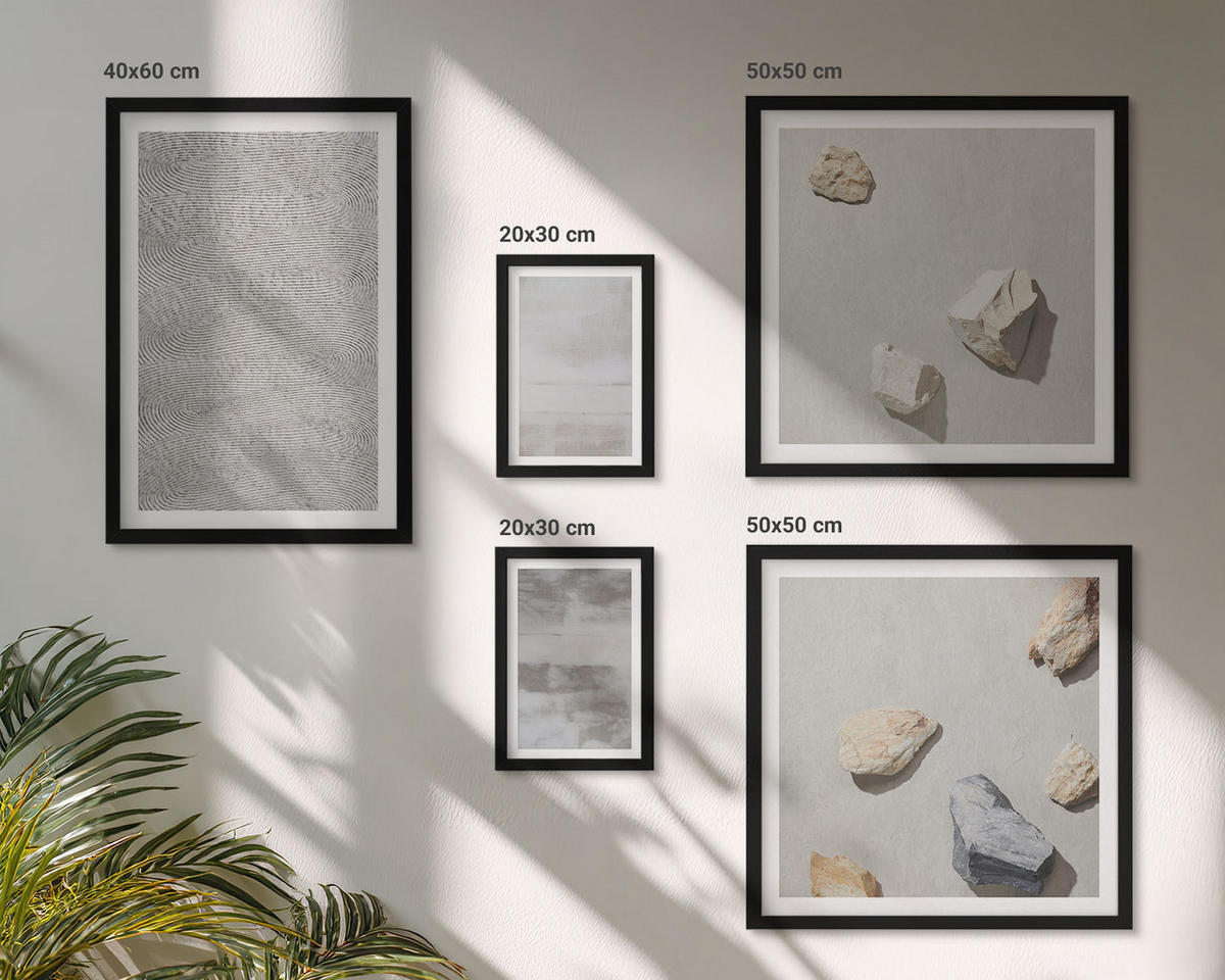 BILDER SET 5er Set - 50x50 cm & 20x30 cm & 40x60 cm Schwarzer Rahmen - Moderne minimalistische Texturen - Schwarz, Kunststoff (40/60cm) - TULUP